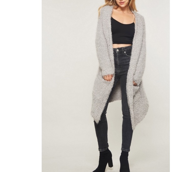 Grey popcorn knit ultra soft fuzzy cardigan - Picture 3 of 8